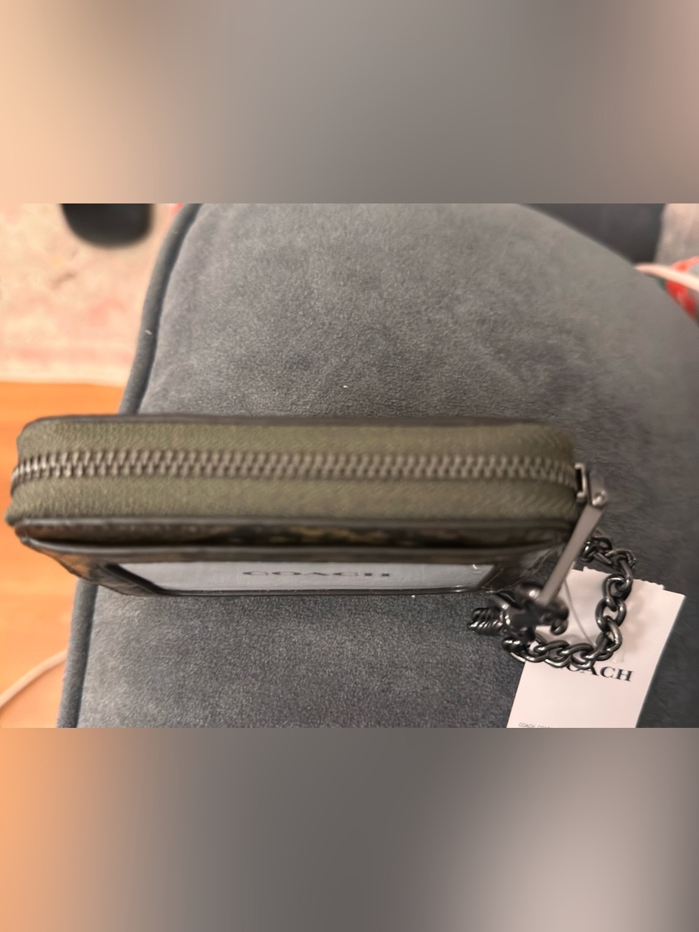 Coach Zip Card Case Wallet With Snake Print Leather - Gunmetal/Olive nwt - Picture 9 of 14